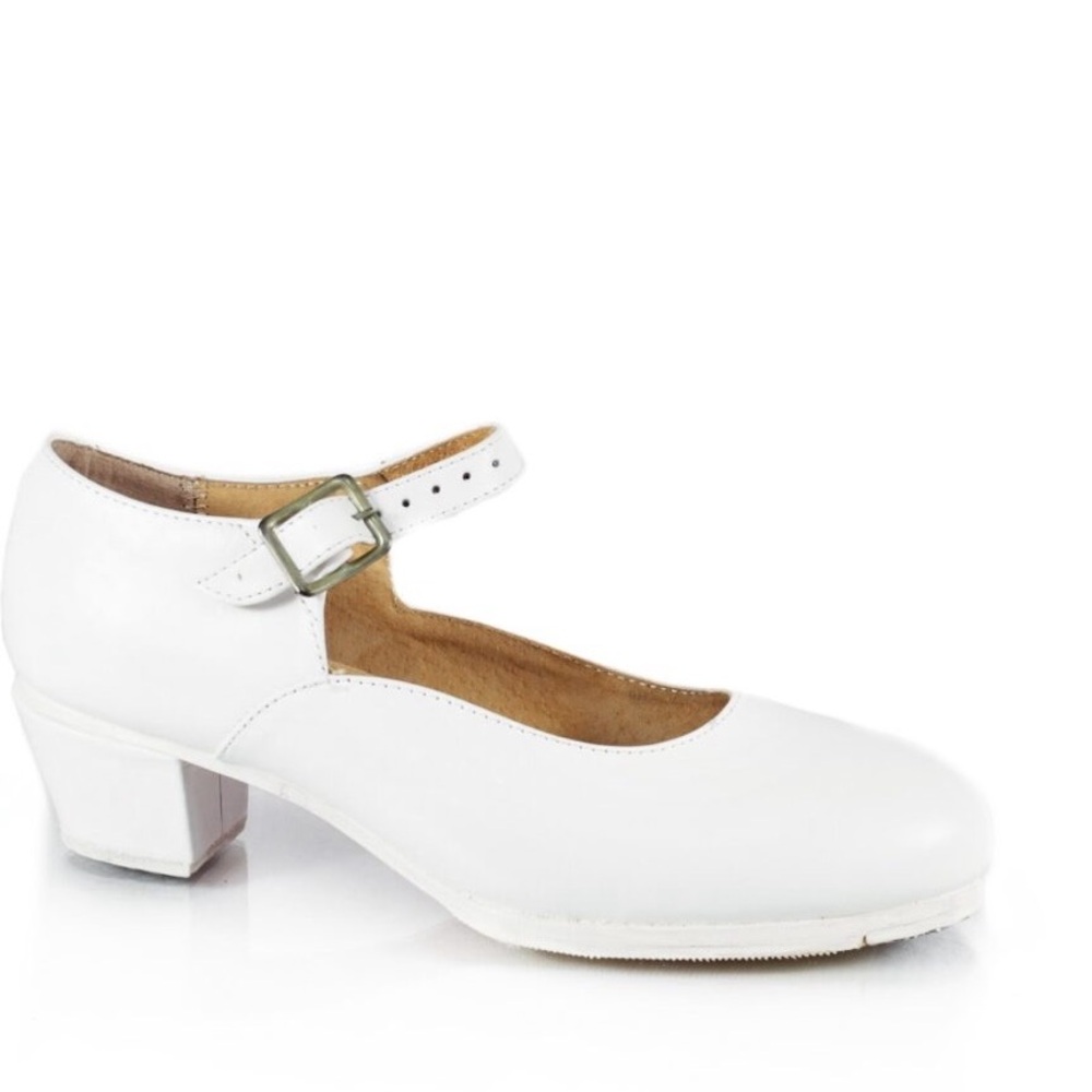 White Folklorico Shoes with nails - Leather Mary Jane Dance Shoes